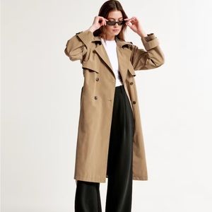 Abercrombie & Fitch oversized trench coat, light brown, xs